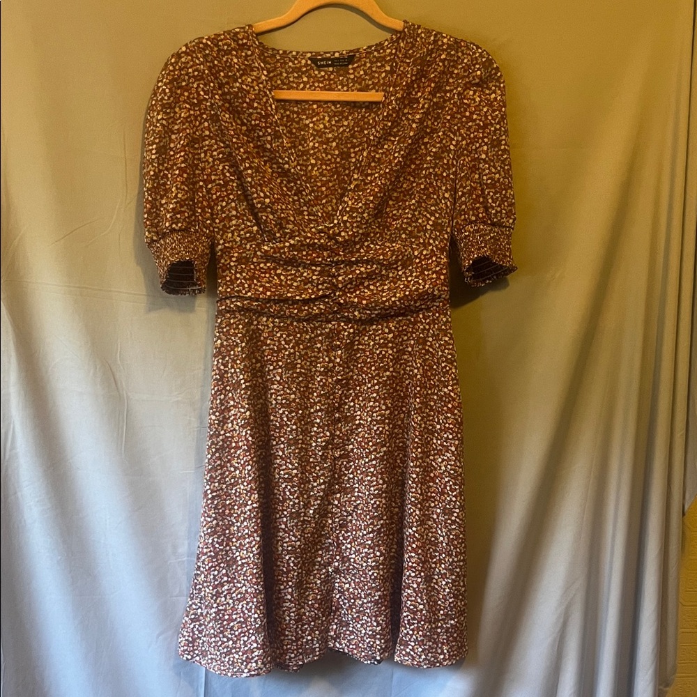 SHEIN Brown Floral Midi Dress
